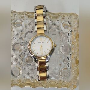 Bulova Two-Tone Gold and Silver Women’s Bracelet Watch with White Dial